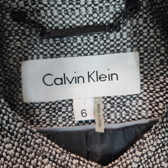 CALVIN KLEIN Size 6 Gray Tweed Mandarin Collar Business Casual Jacket Blazer EUC - Picture 9 of 11